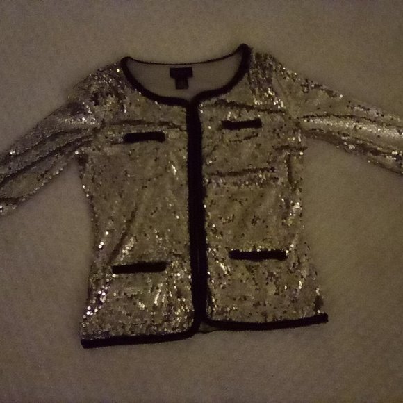Inman Gold Sequin Brown Trimmed Evening Jacket Petite Medium - Picture 2 of 10